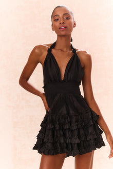 Quintelle Ruffle Halter Mini Dress | Black