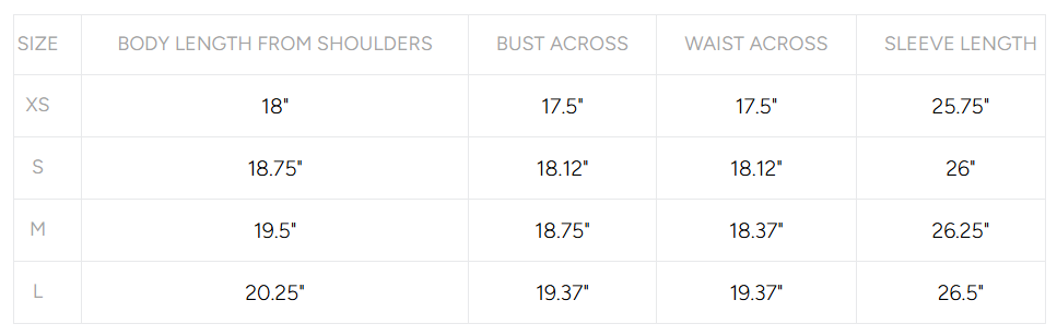 Product size guide