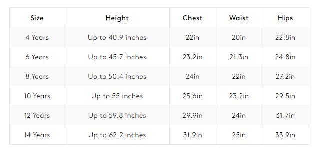 Product size guide