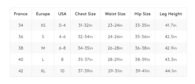 Product size guide