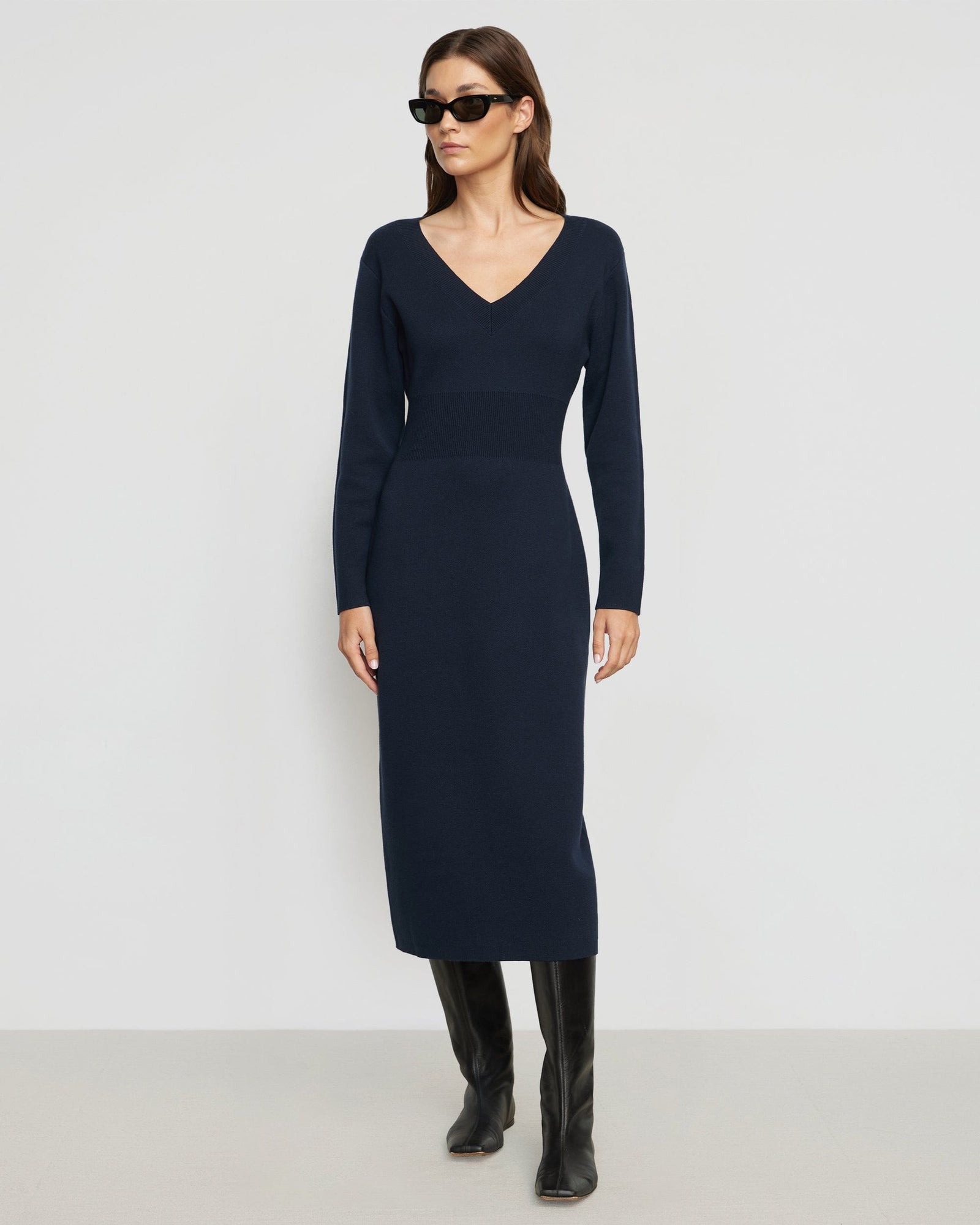 Bora Off-Shoulder V-Neck Sweater Dress | Midnight