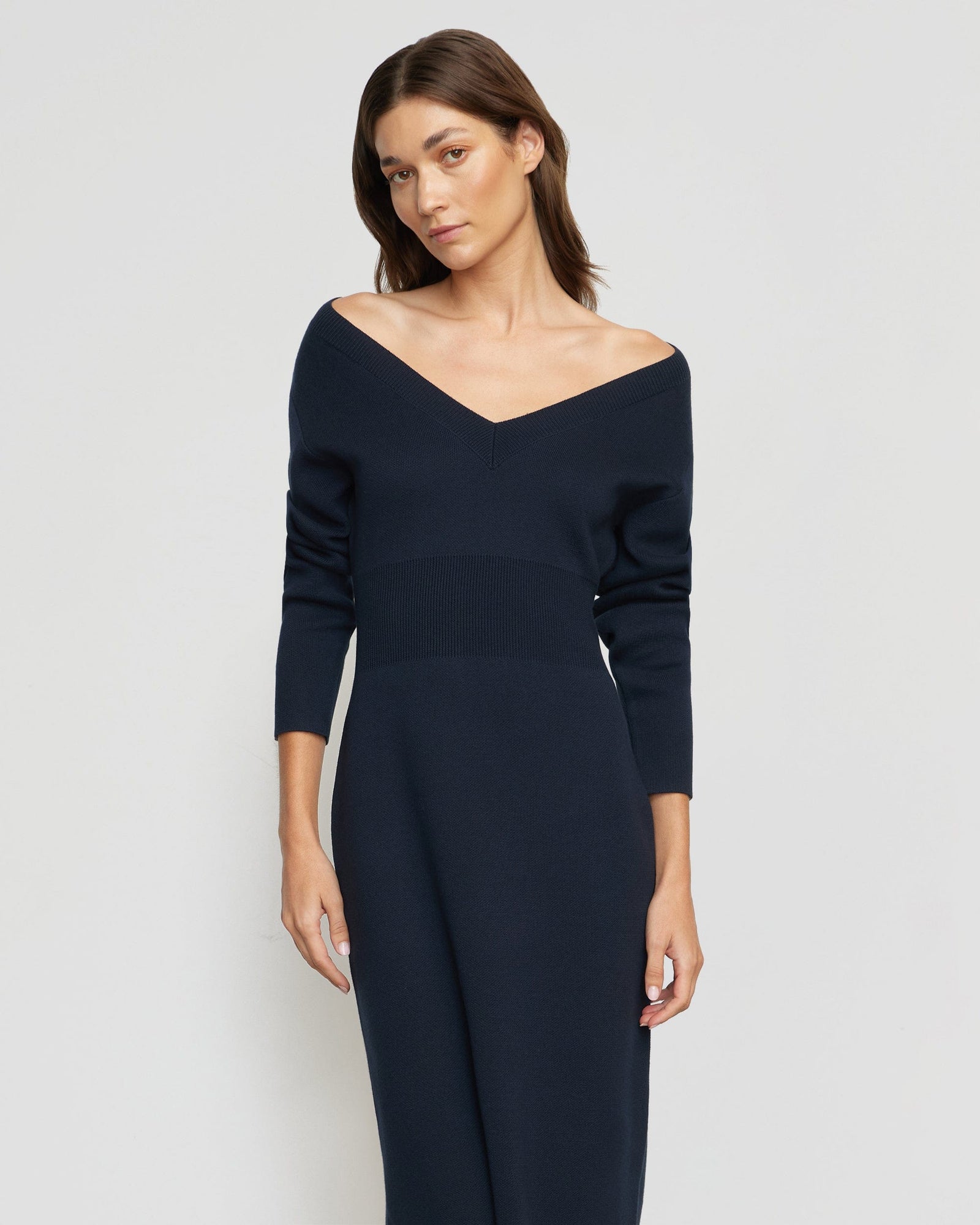 Bora Off-Shoulder V-Neck Sweater Dress | Midnight