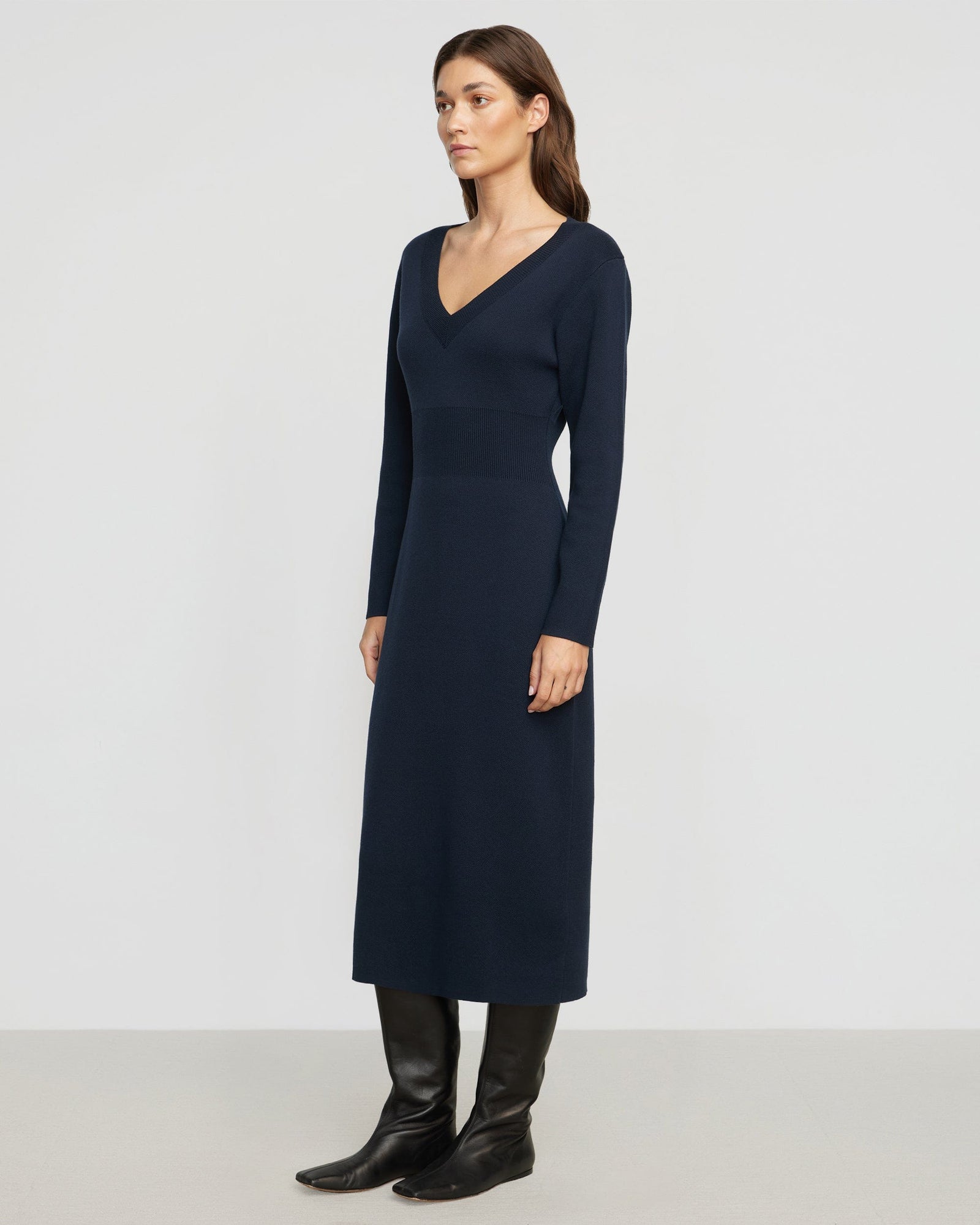 Bora Off-Shoulder V-Neck Sweater Dress | Midnight