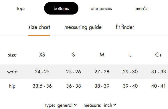 Product size guide