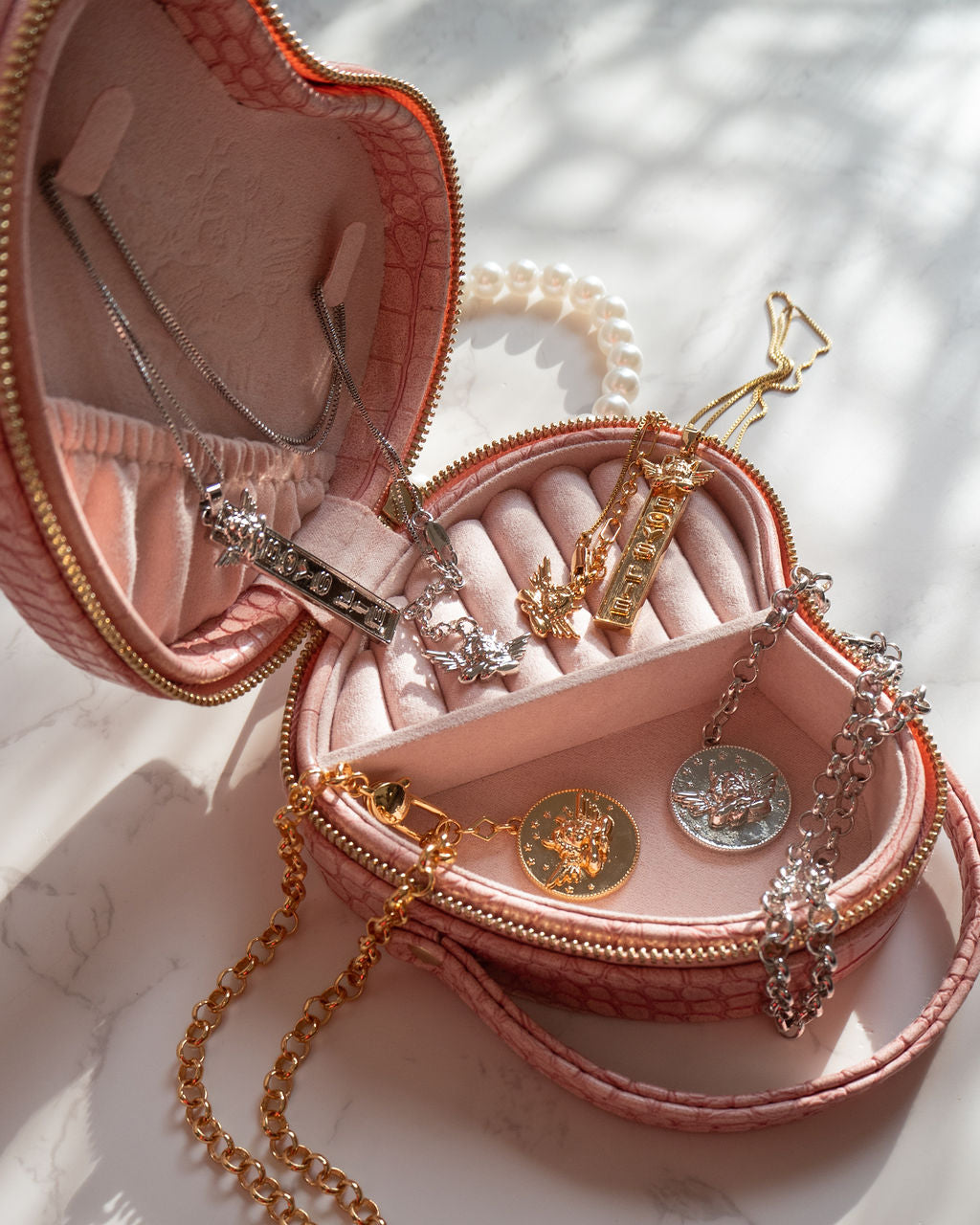 The Boys Lie Heart Jewelry Case | Pink | Faux Pearls