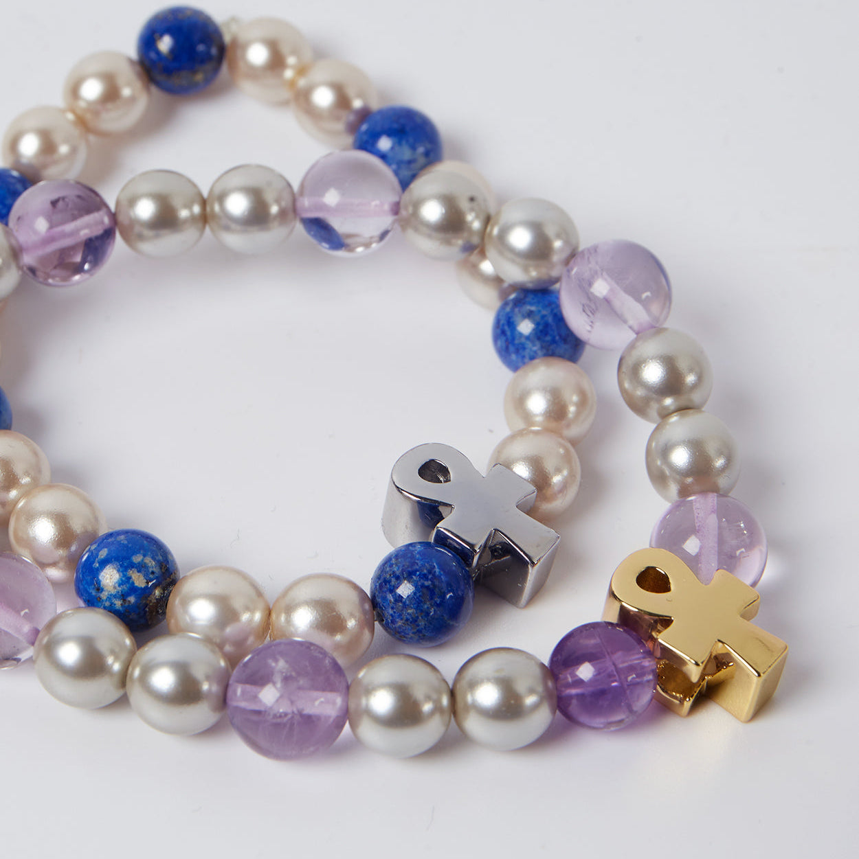 Ankh Amethyst & Pearl Charm Bracelet | Cz Stones With Amethyst & Pearls