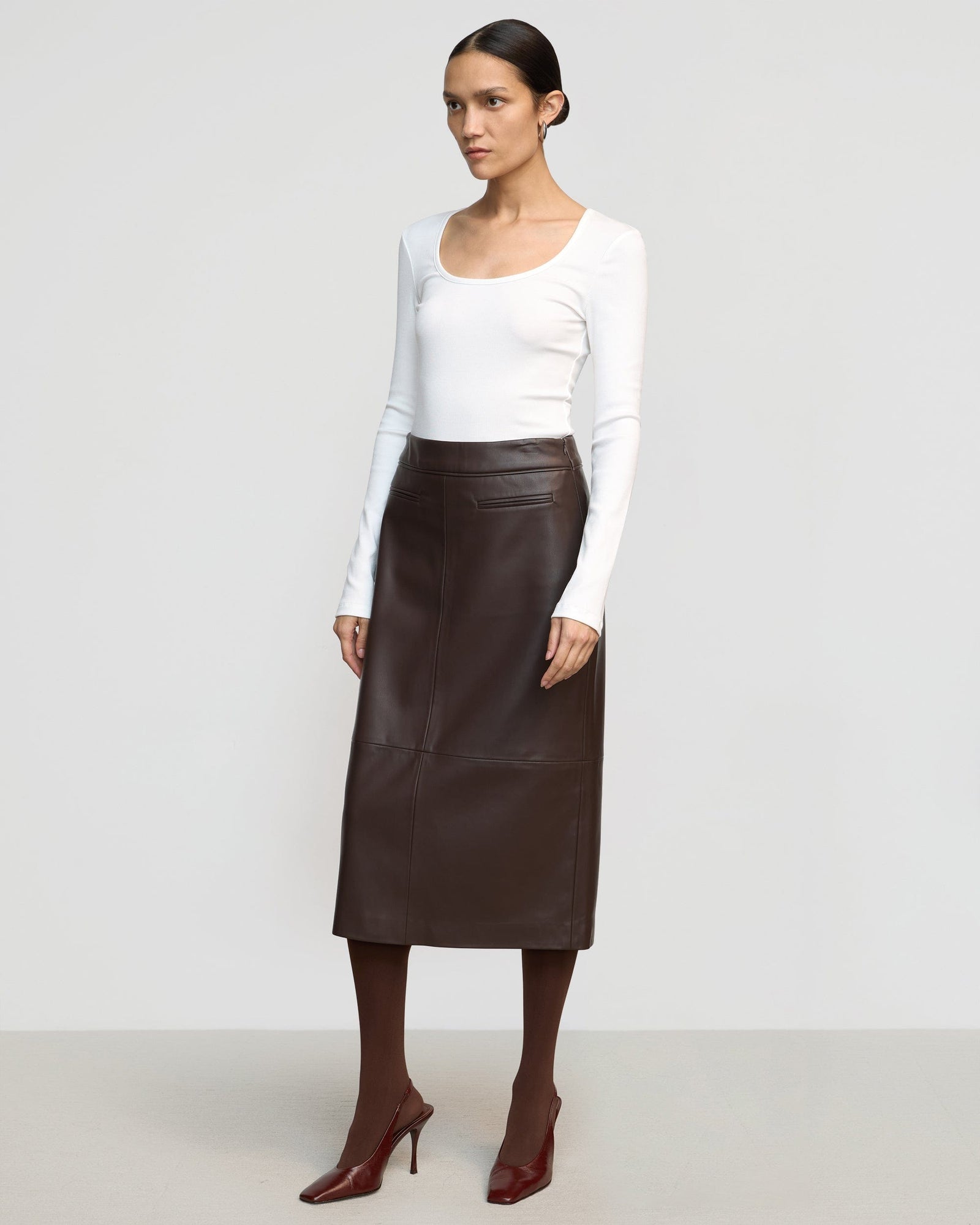 Charlotte | Briony Back Split-Hem Vegan Leather Skirt in Size Extra Small