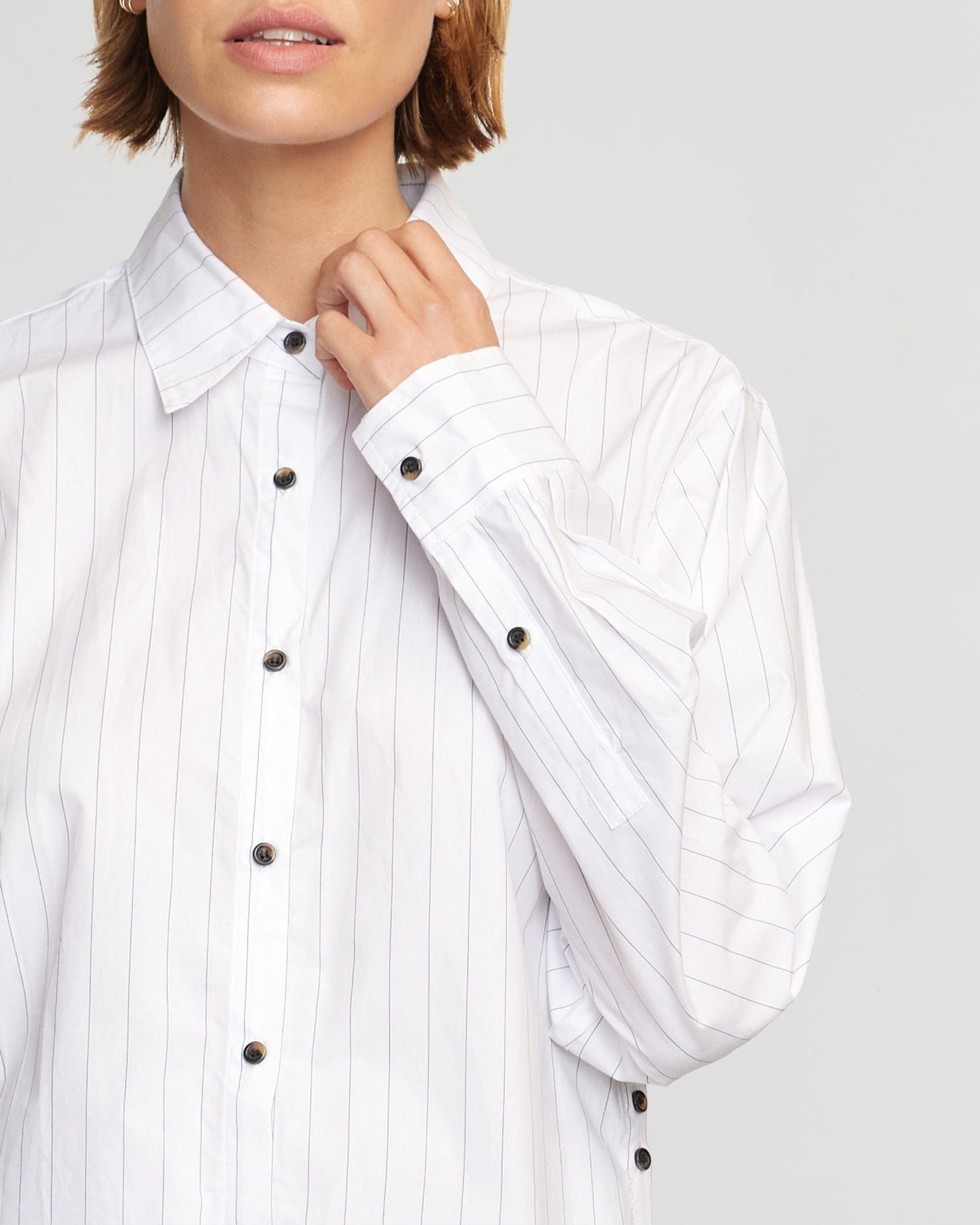 Joanna | Bruno Side-Button Striped Shirt in Size Small