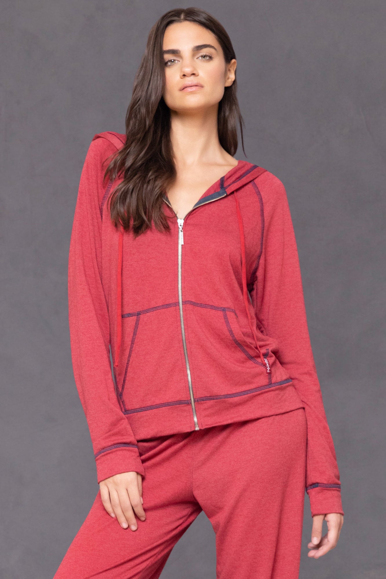 Women | Butter Terry Zip-Up Slouchy Hoodie | Crimson