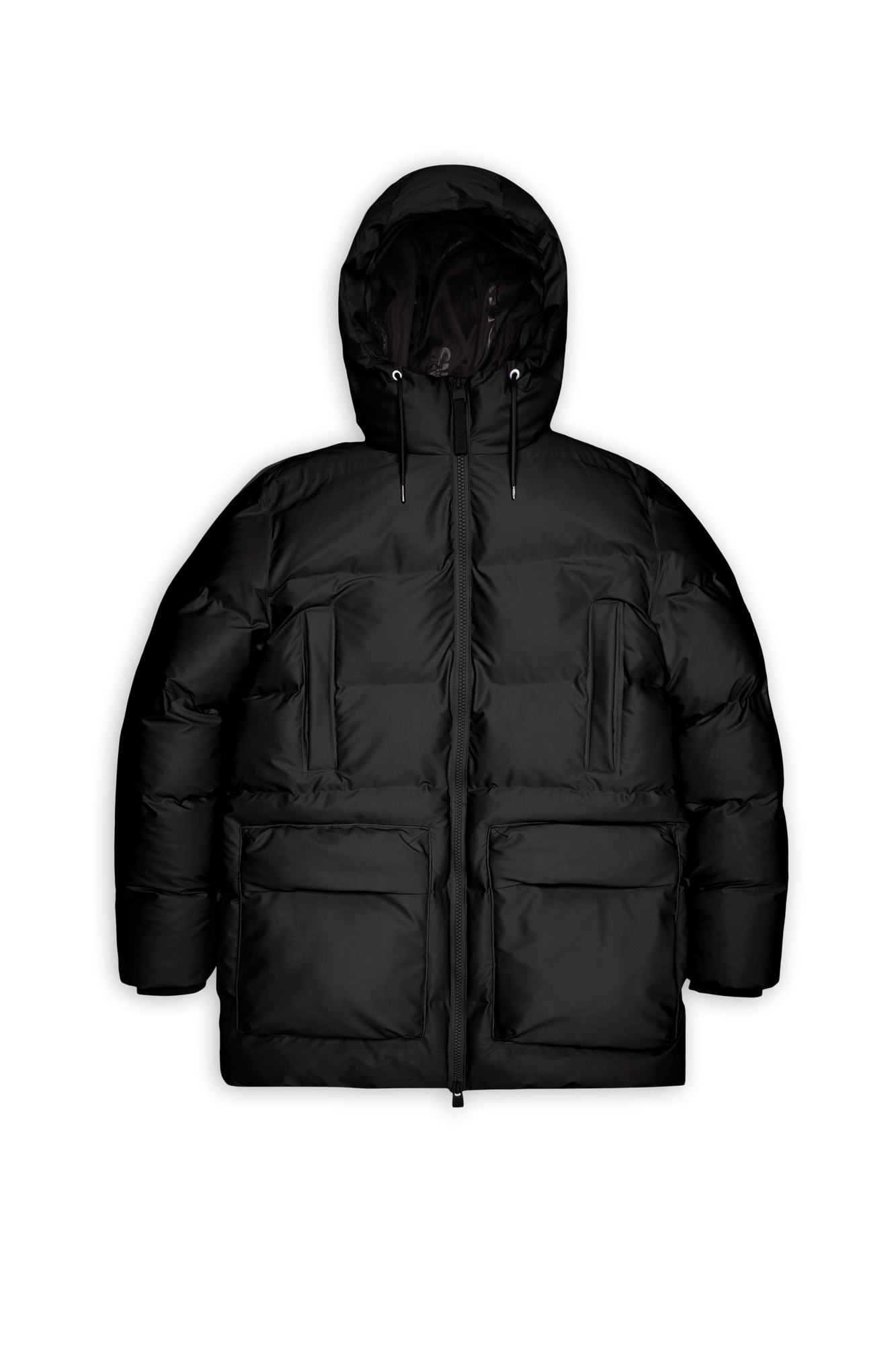 RAINS Alta Long Puffer Cargo Jacket Black Grain Jacket