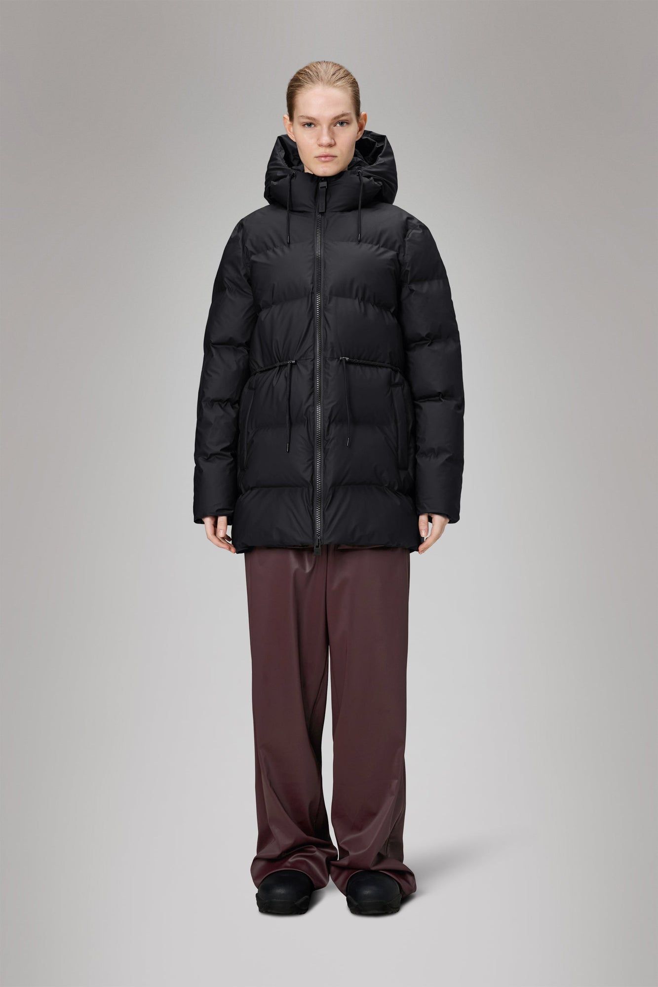 Rains Alta Long Puffer String W Jacket Black Jacket