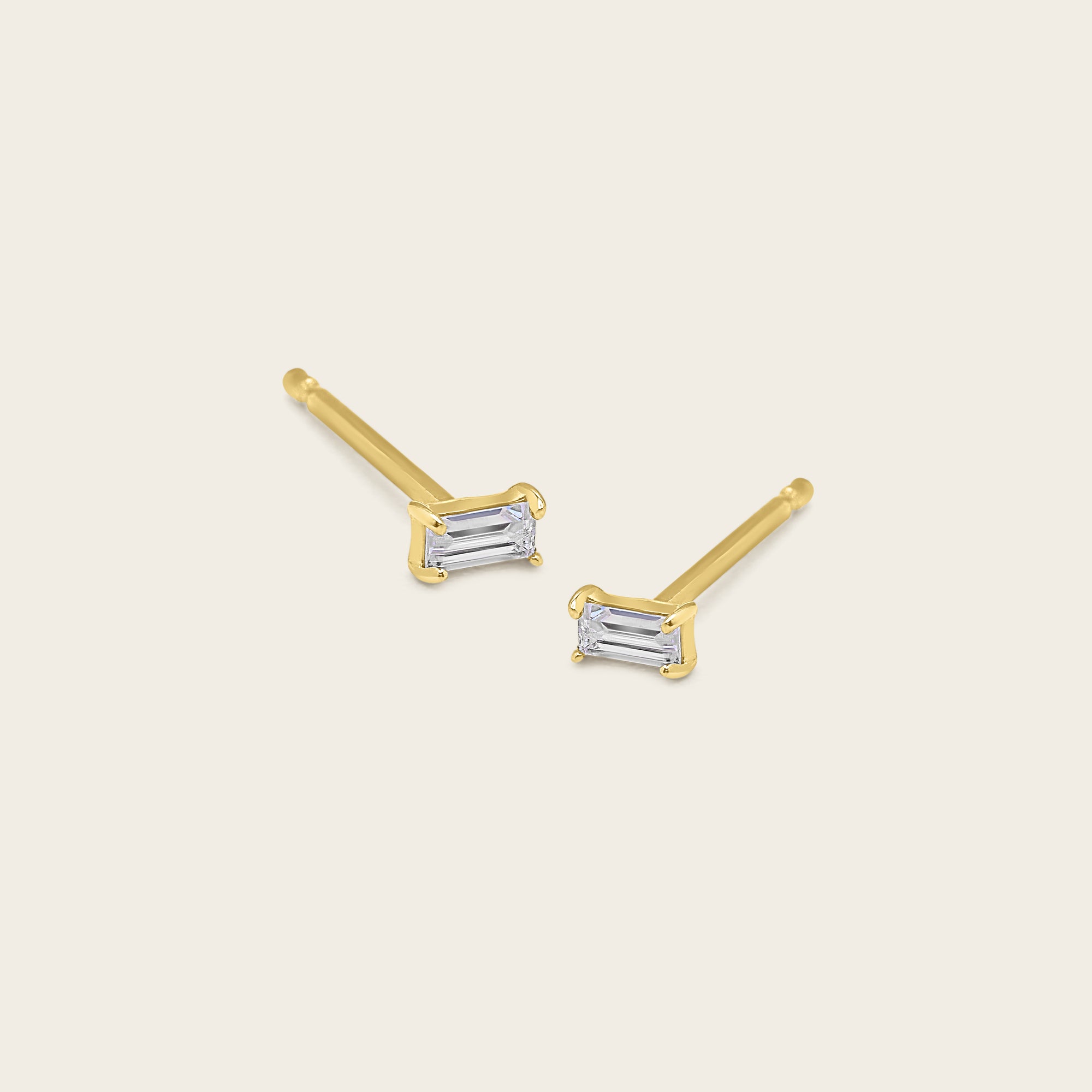 Womens | 14K Solid Yellow Gold | Mini Baguette Studs | 0.10 CTW Diamonds