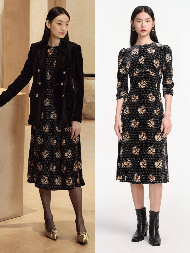 Printed Midi Dress | Black
