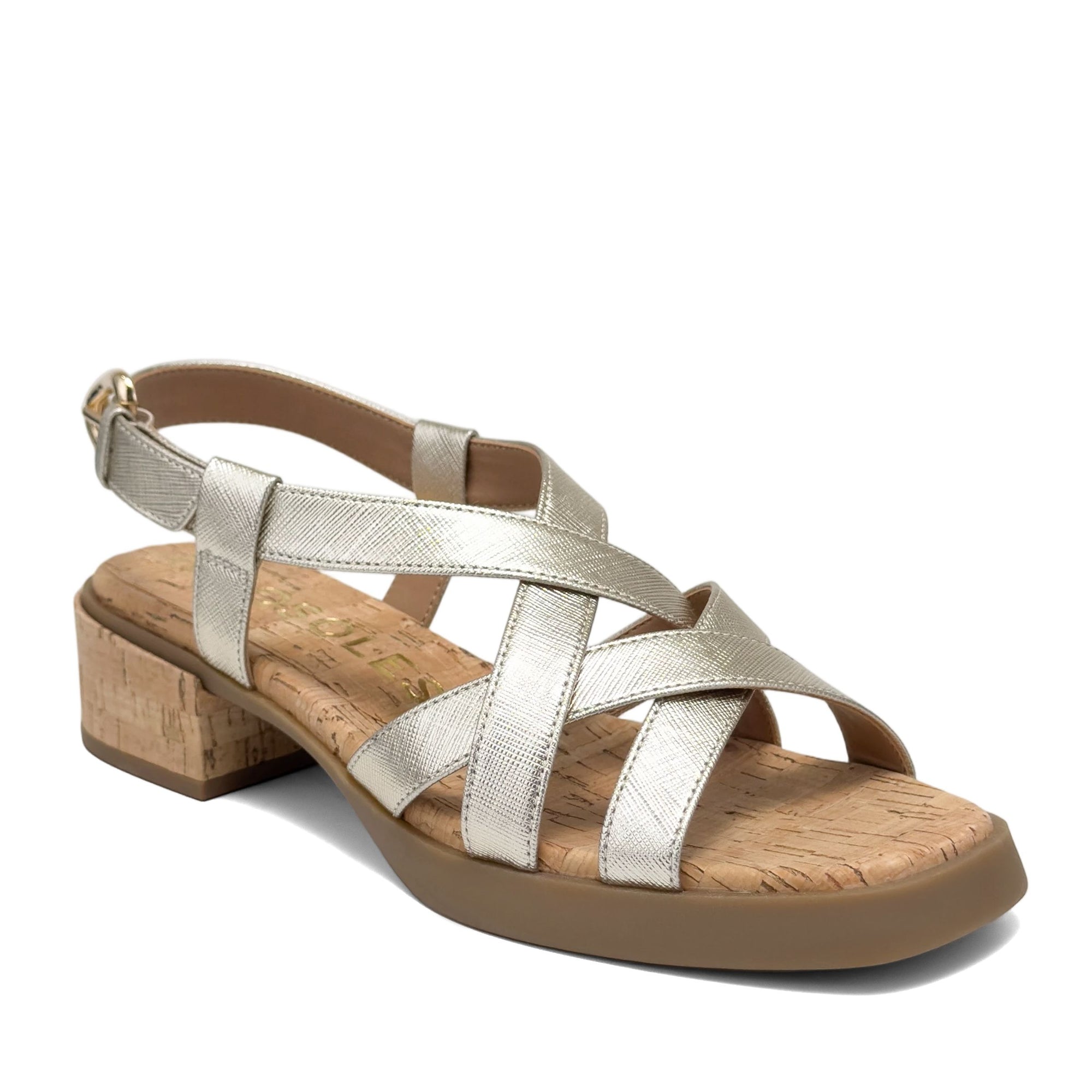Daily Sandal Block Heel | Soft Gold Faux Saffiano/Cork Heel