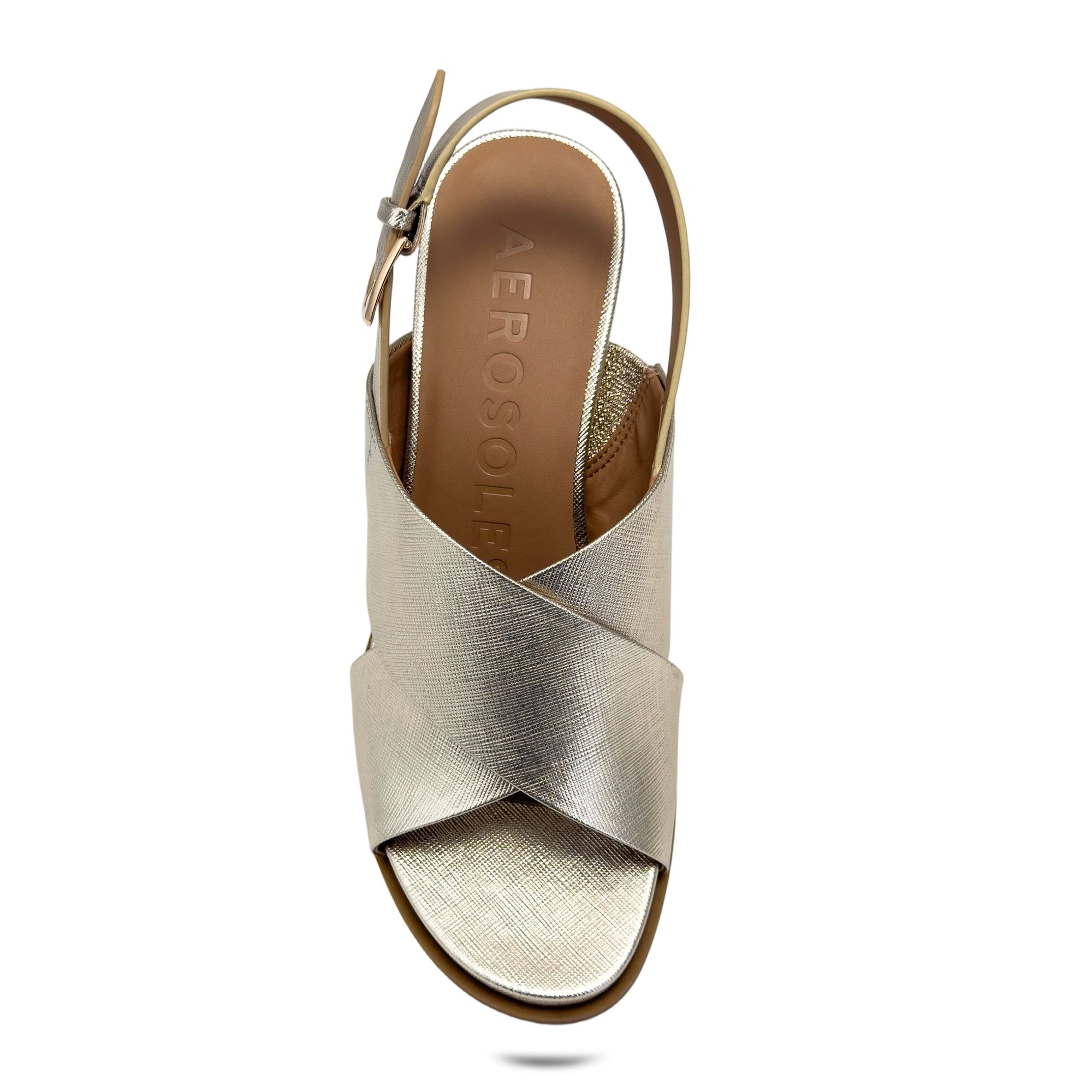 Dayonara Sandal Wedge | Soft Gold Faux Metallic Saffiano