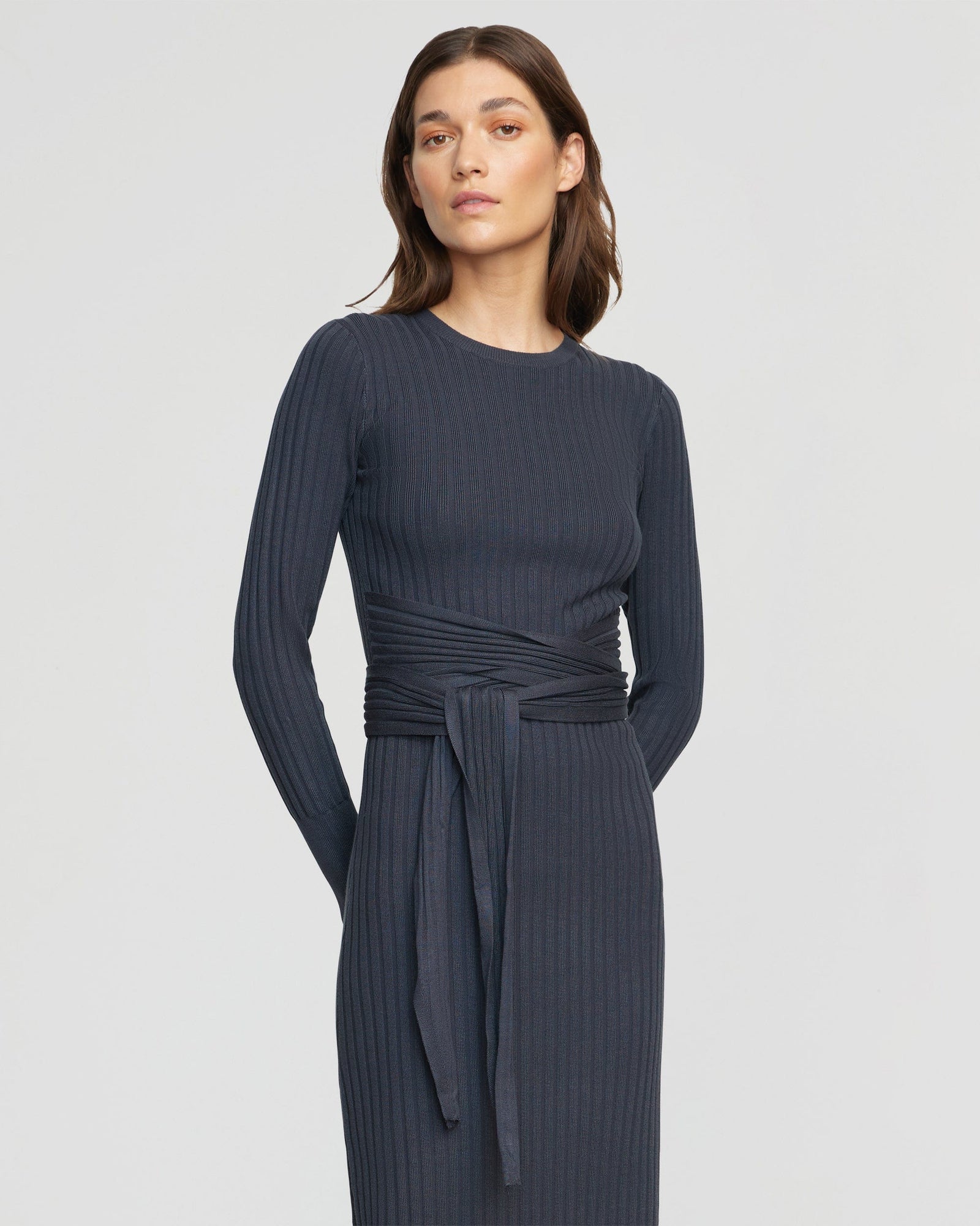 Carmen Tie-Front Ribbed Dress | Inchyra Blue
