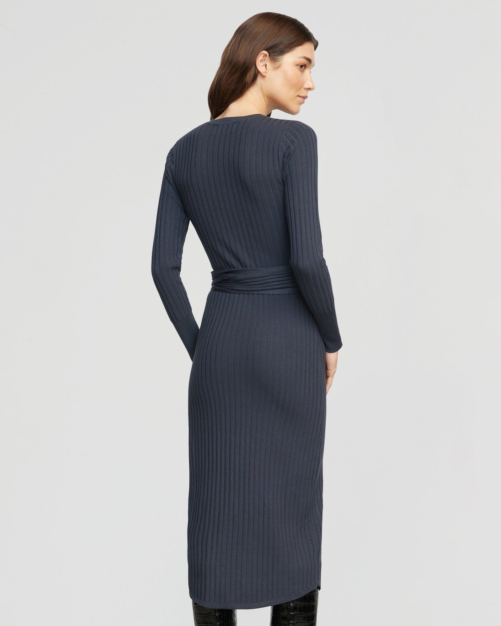 Carmen Tie-Front Ribbed Dress | Inchyra Blue