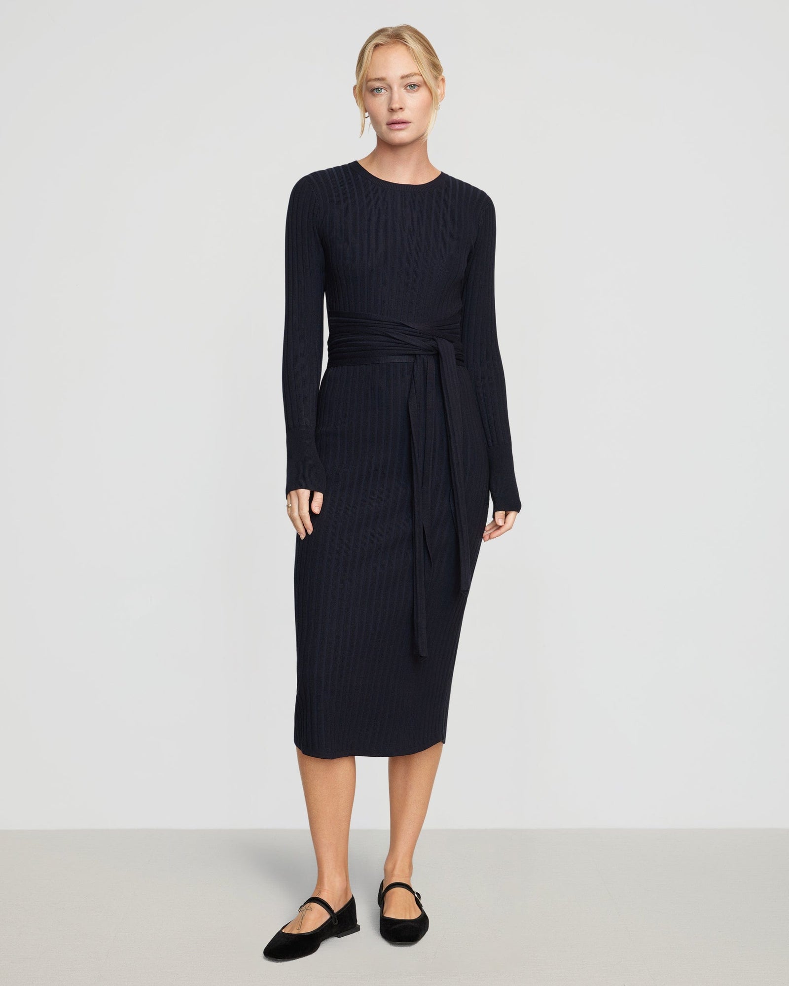 Riley | Carmen Ribbed Long-Sleeve Wrap Dress in Size Small