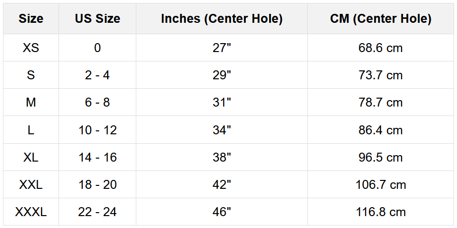 Product size guide