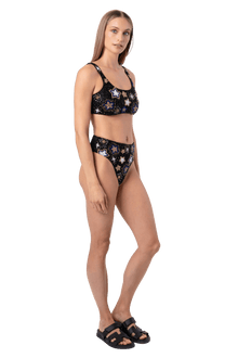 Celeste Hand - Beaded Embellished High - Waisted Bikini Bottom - Black - Self - Adore