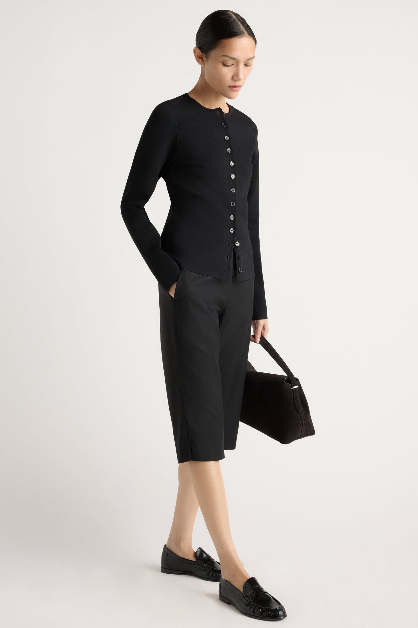 Charla Button Milano-Stitch Sweater | Black
