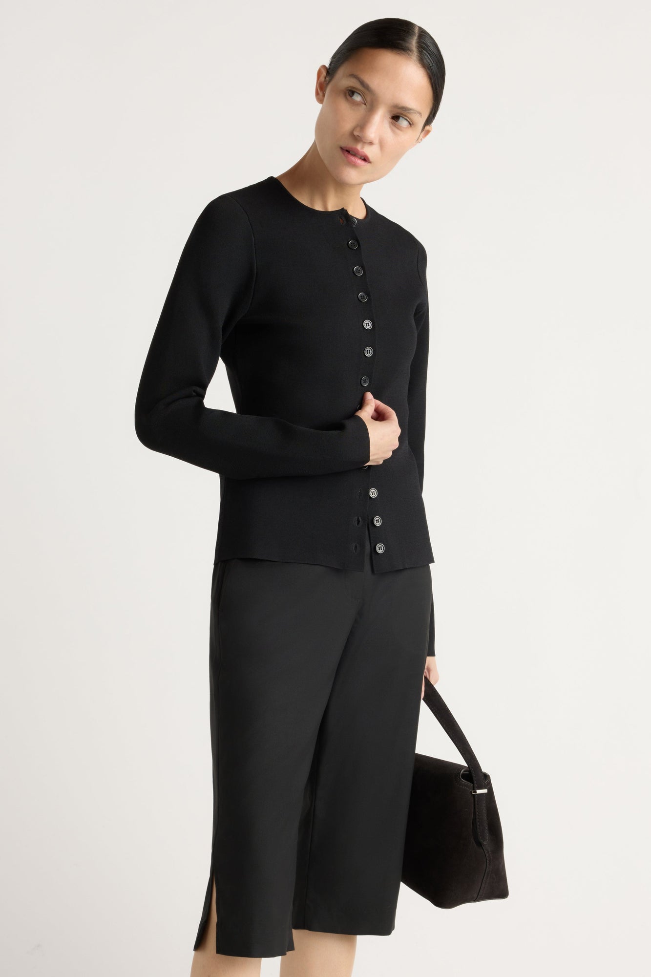 Charla Button Milano-Stitch Sweater | Black