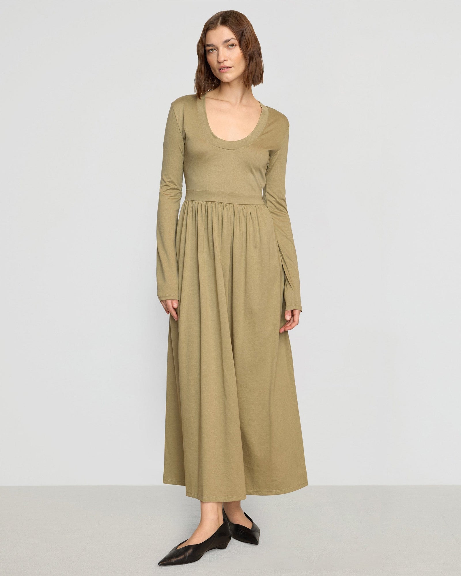 Cherie U-Neck Jersey Dress | Light Sage