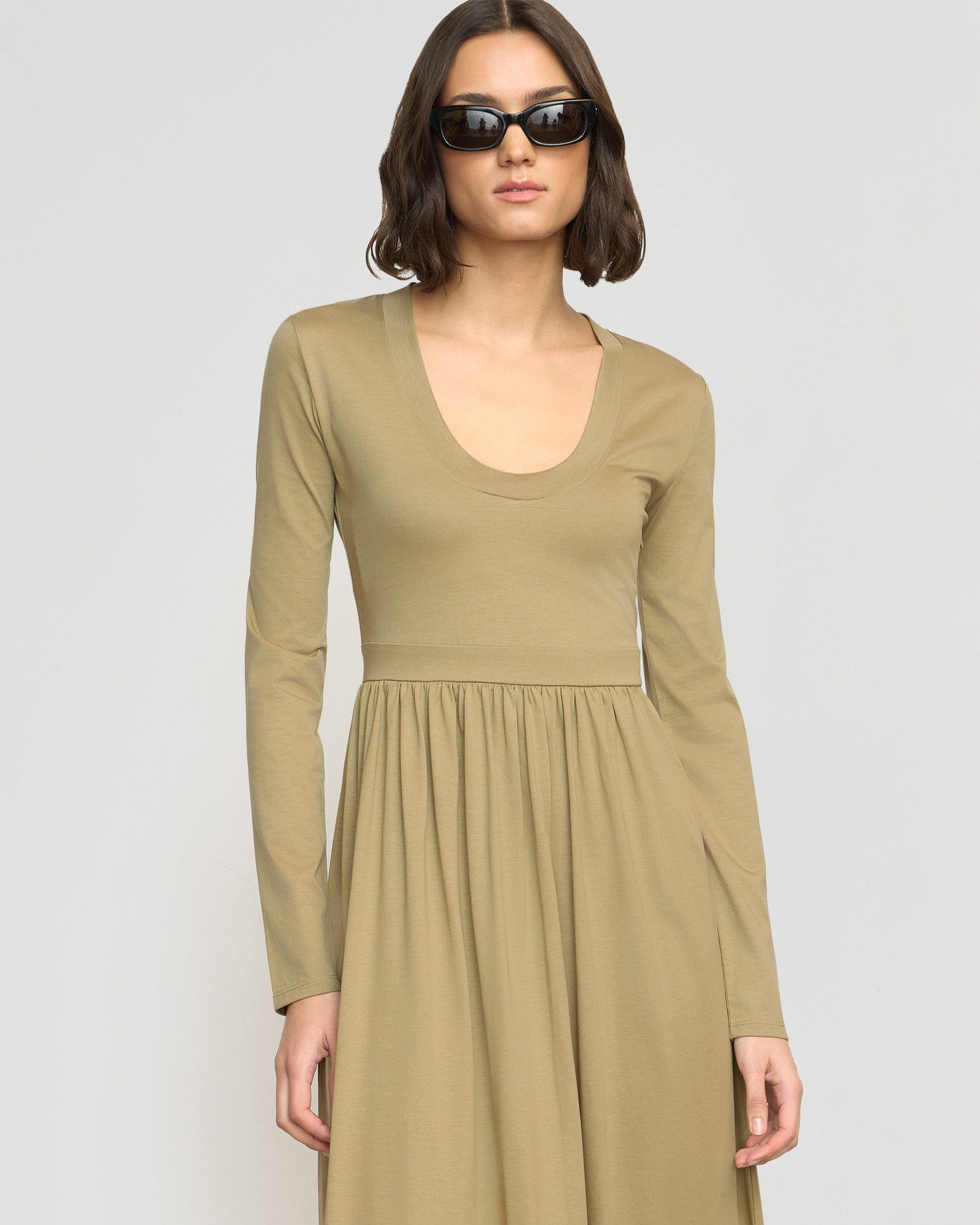 Cherie U-Neck Jersey Dress | Light Sage
