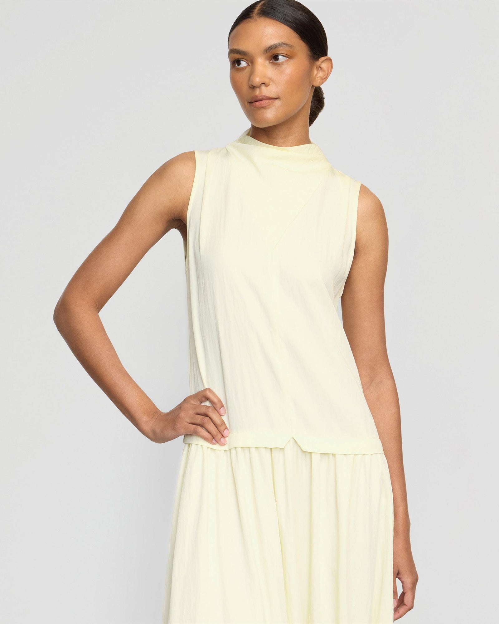 Vanessa | Chinon Drop-Waist Gathered-Neck Dress in Size Small