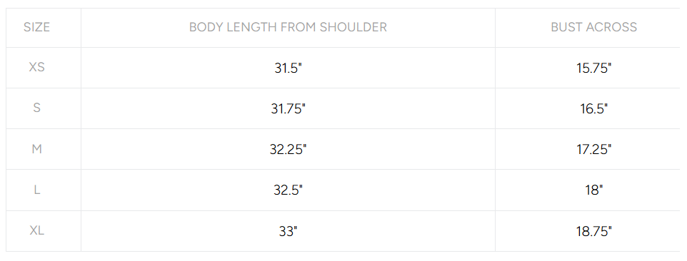 Product size guide
