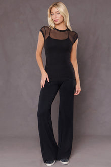 Women | Cap Sleeve Long Mesh Tee | Black