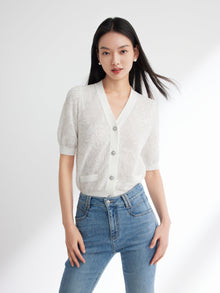 Embossed Slim Knit Cardigan | White