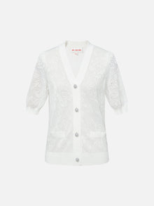 Embossed Slim Knit Cardigan | White