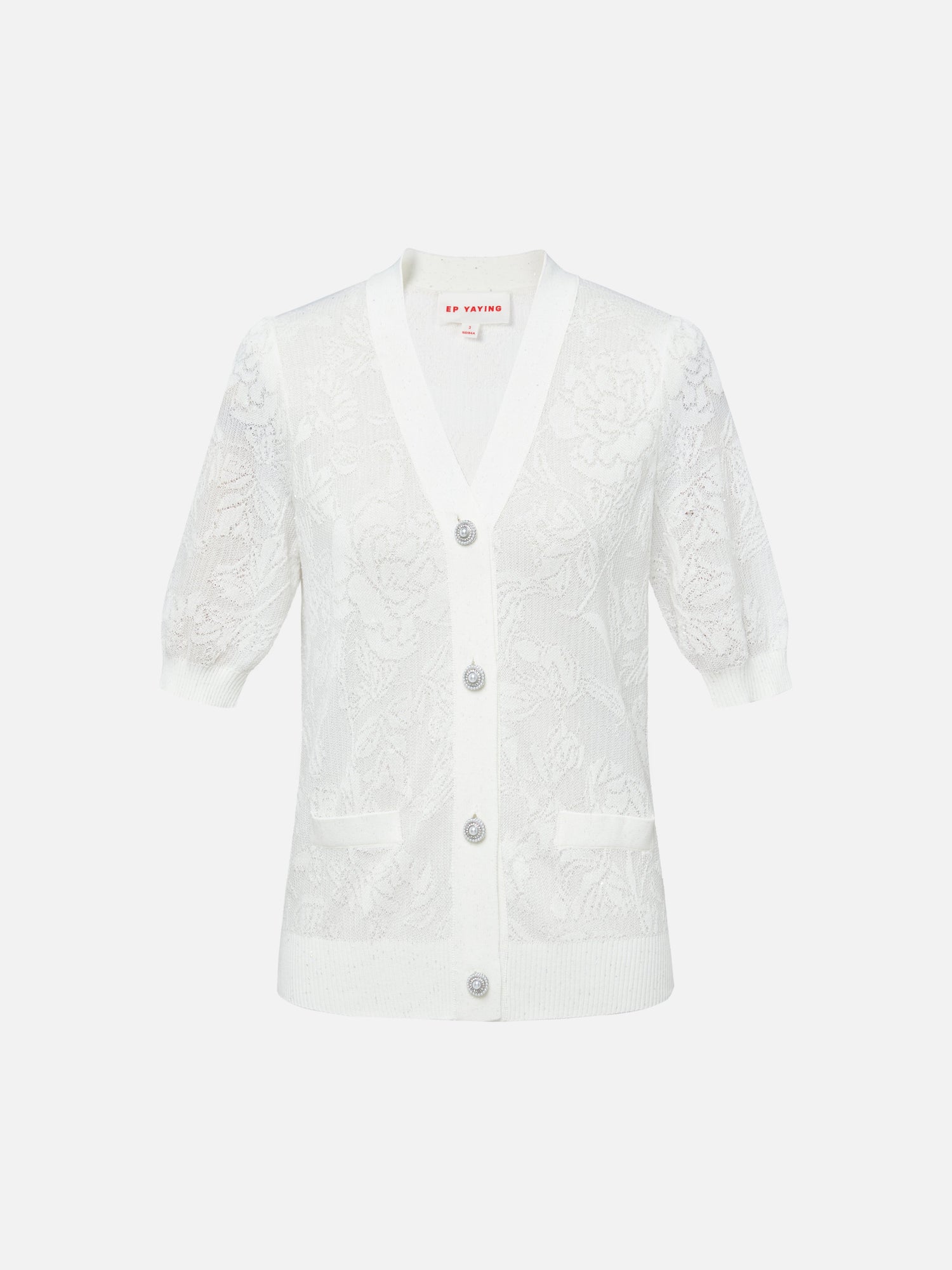 Embossed Slim Knit Cardigan | White