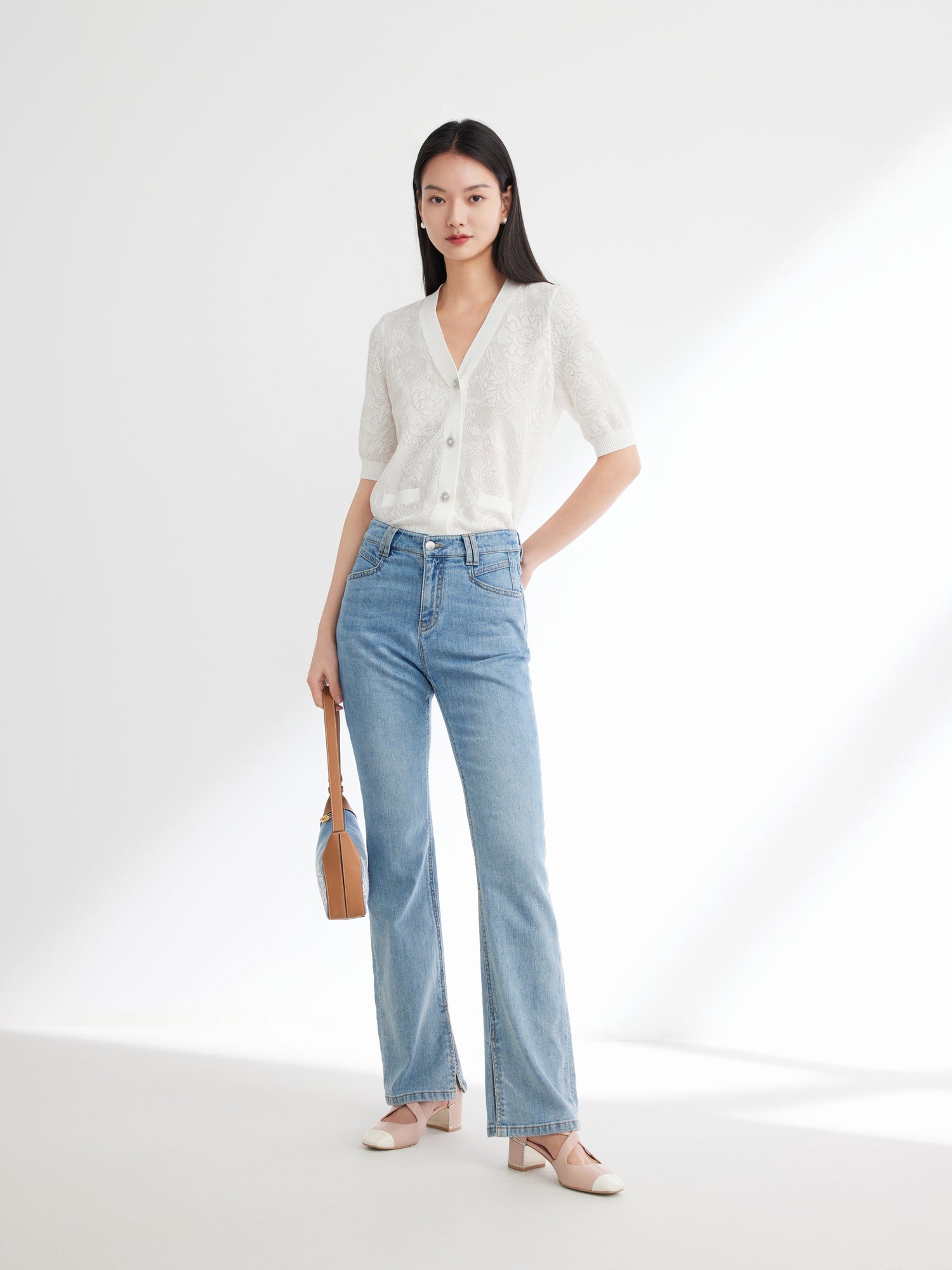 Embossed Slim Knit Cardigan | White