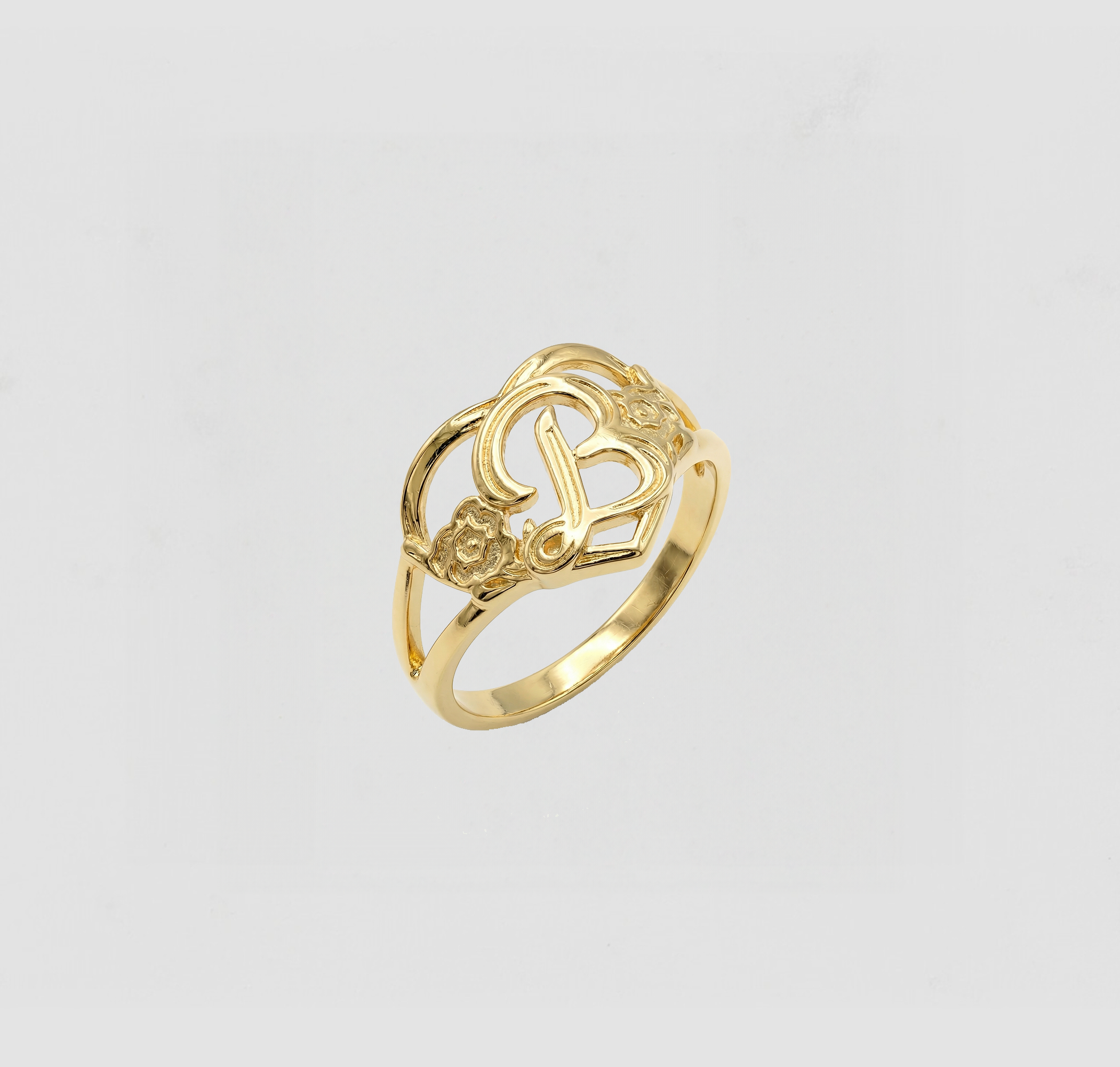 The Gold Cutout Flower Heart Letter Ring | 18Kt Gold Vermeil