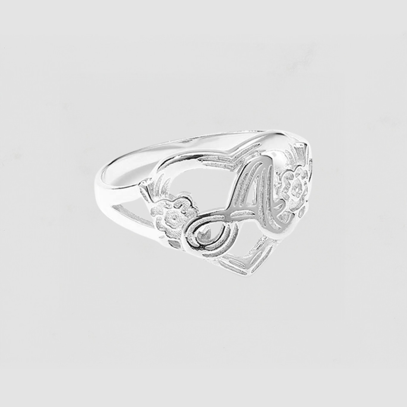 The Cutout Flower Heart Letter Ring Size 6 | Sterling Silver