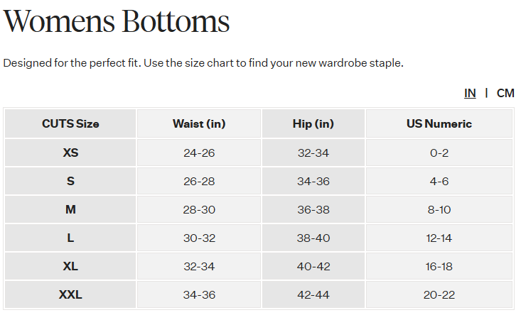 Product size guide