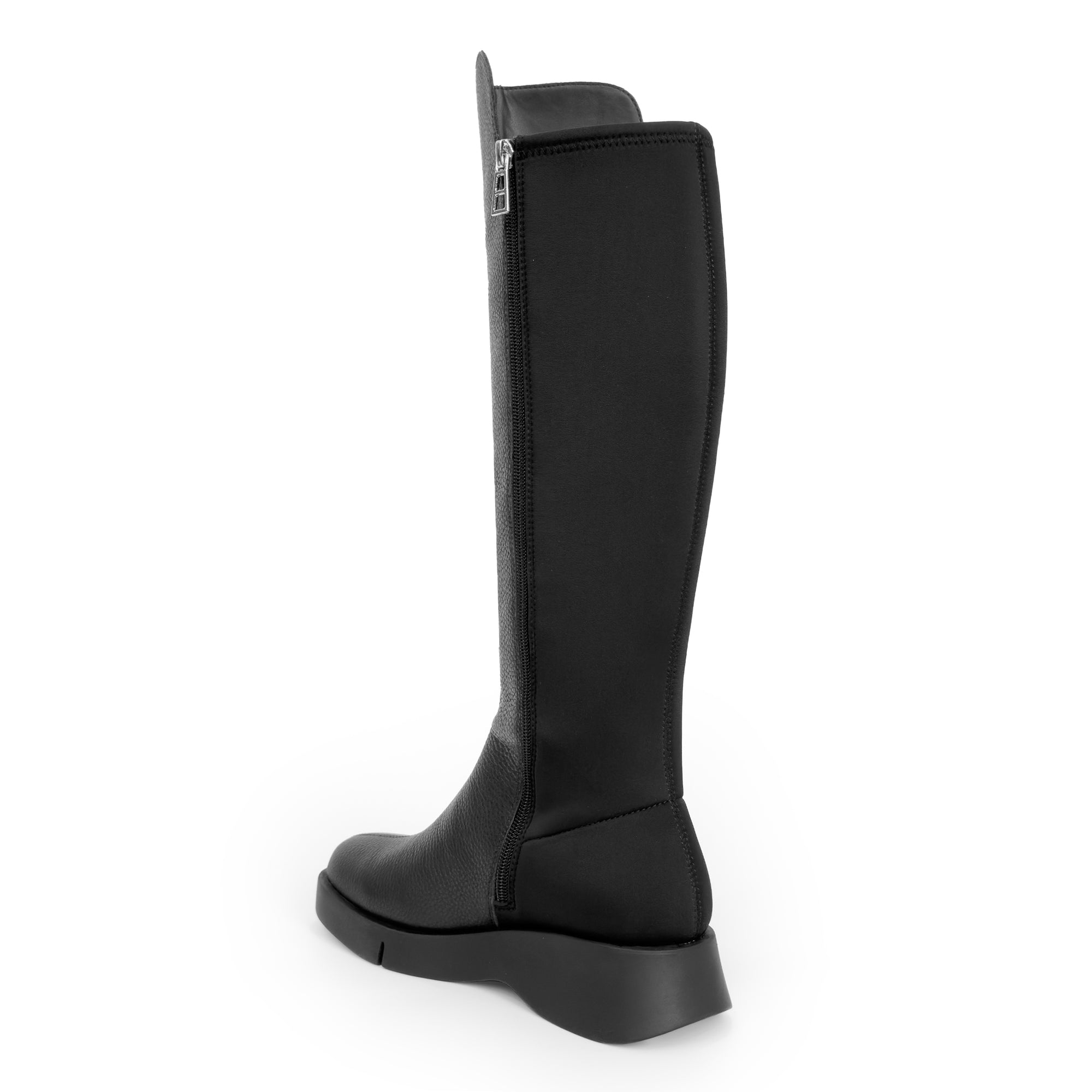 Flavia Boot Flatform | Black Pebbled Leather/Neoprene