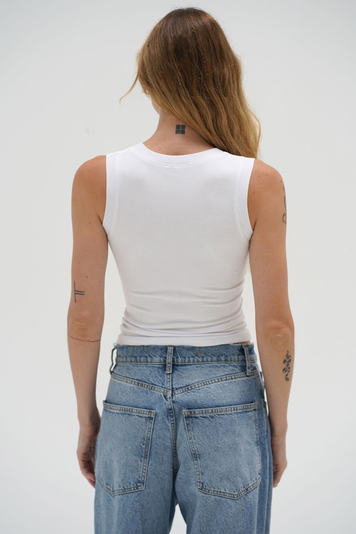 Women | Deep U Ribbed Tank | White