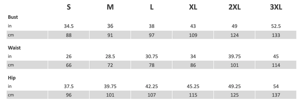 Product size guide
