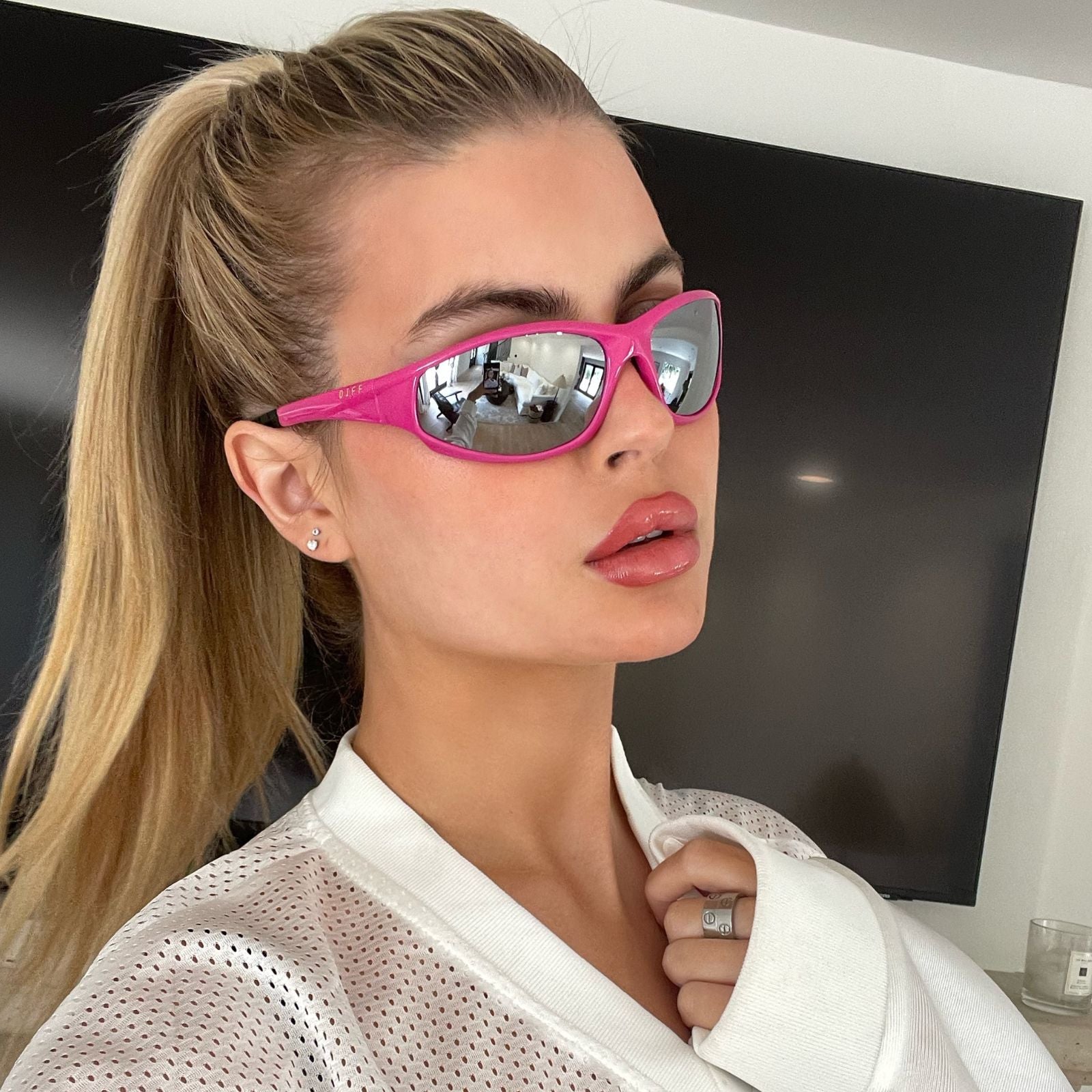Womens | Lightning Sunglasses | Neon Pink | Silver Polarized Lenses