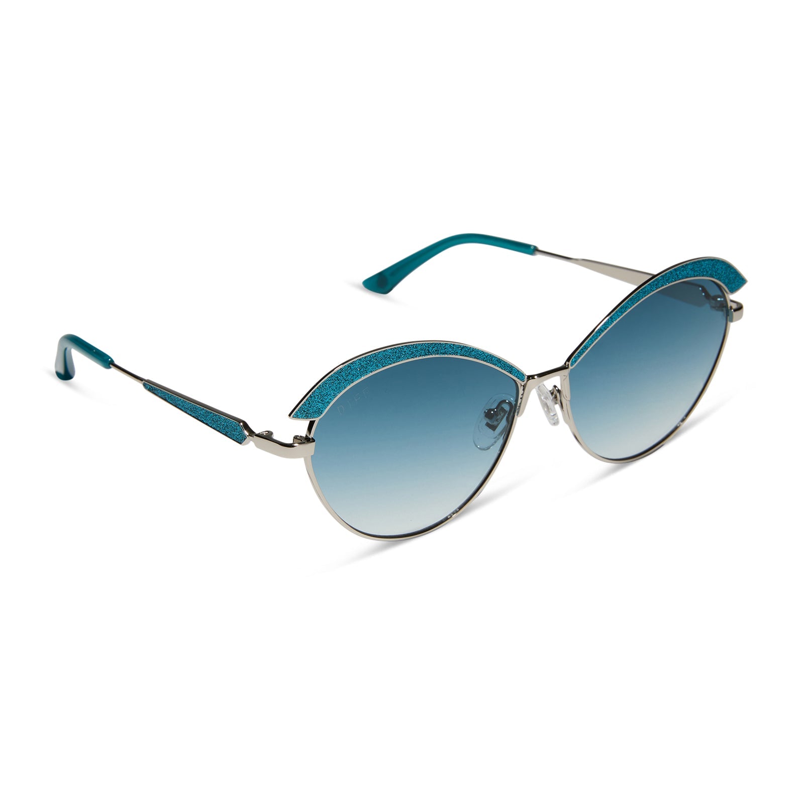 Womens | Bianca Barclay Sunglasses | Glittery Siren Teal | Silver/Teal To Grey Lenses