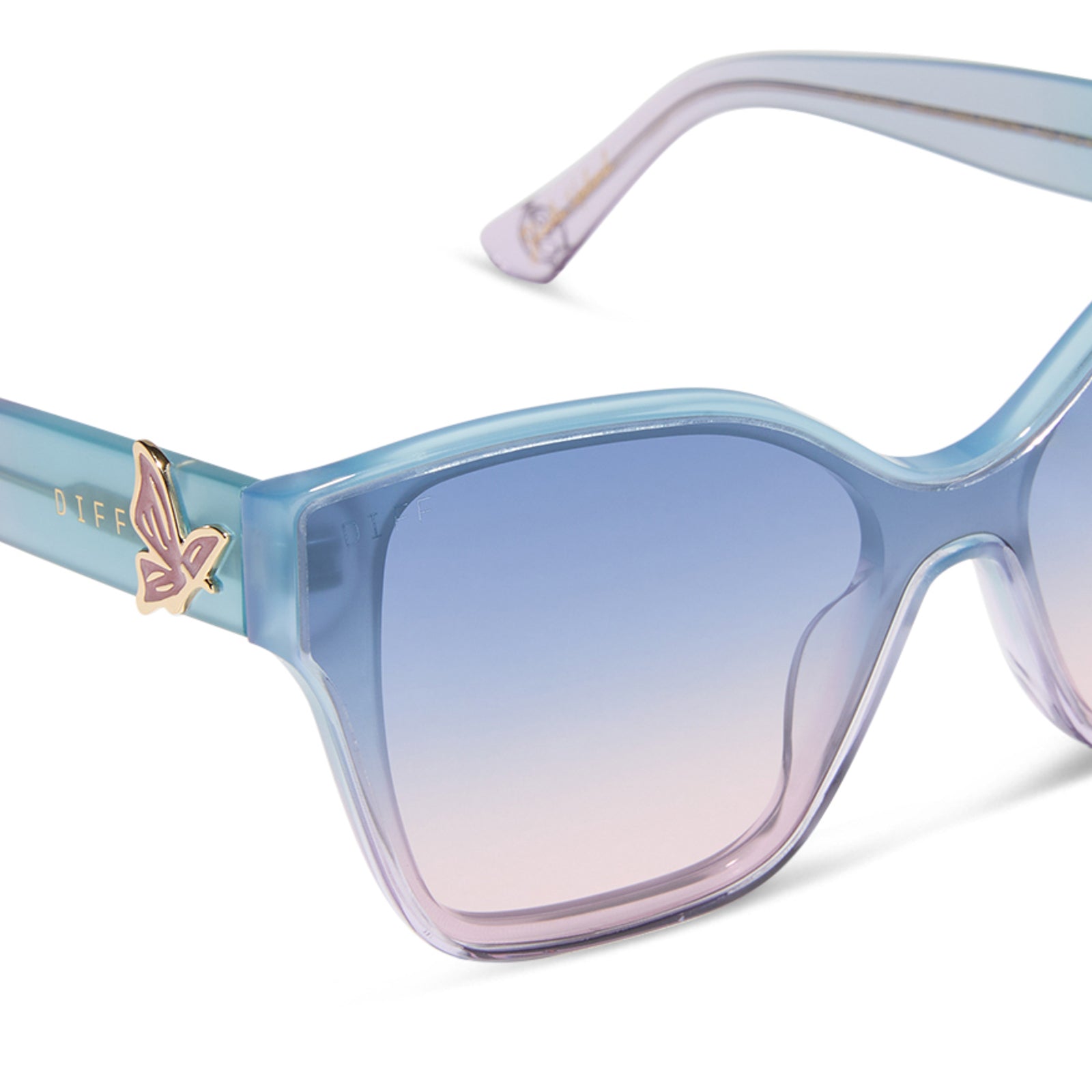 Womens | Glinda Upland Butterfly Sunglasses | Iridescent Pastel Blue | Lavender/Opalescent Gradient Pink Lenses