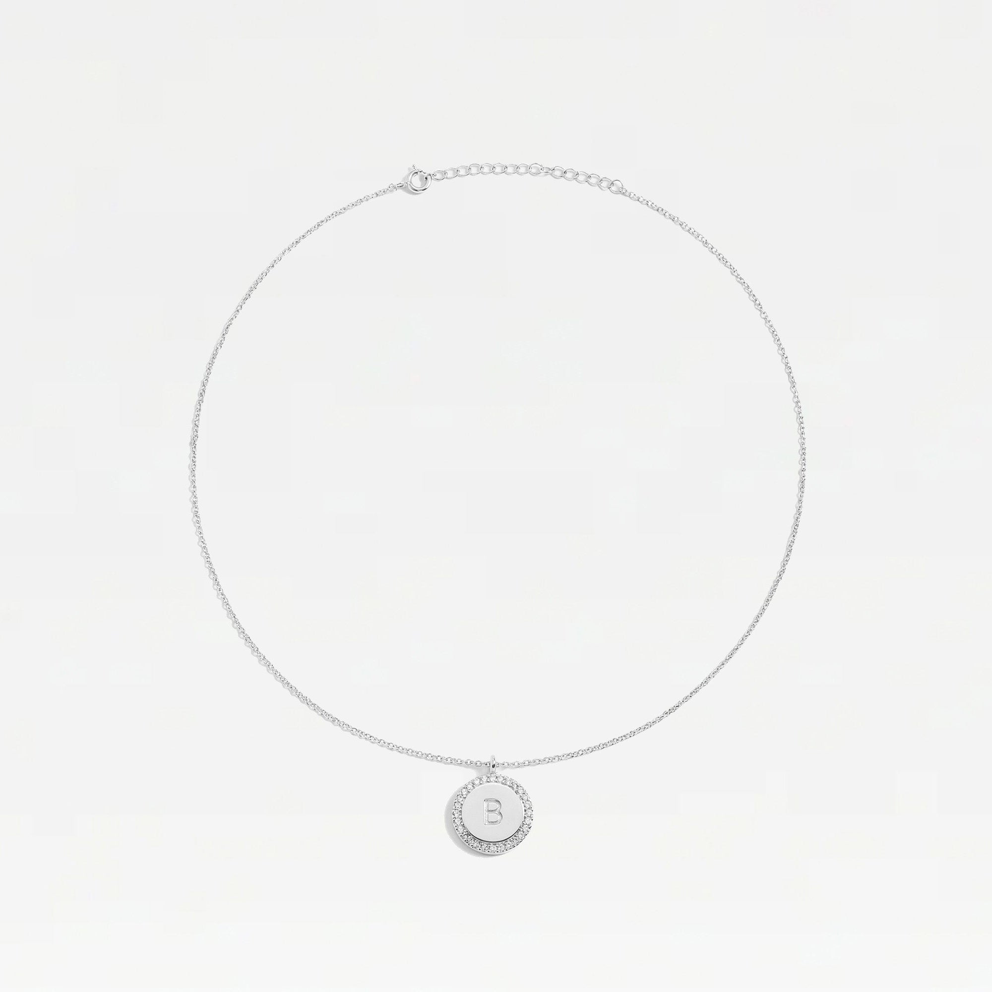 The Block Pave Initial Disc Necklace | Sterling Silver