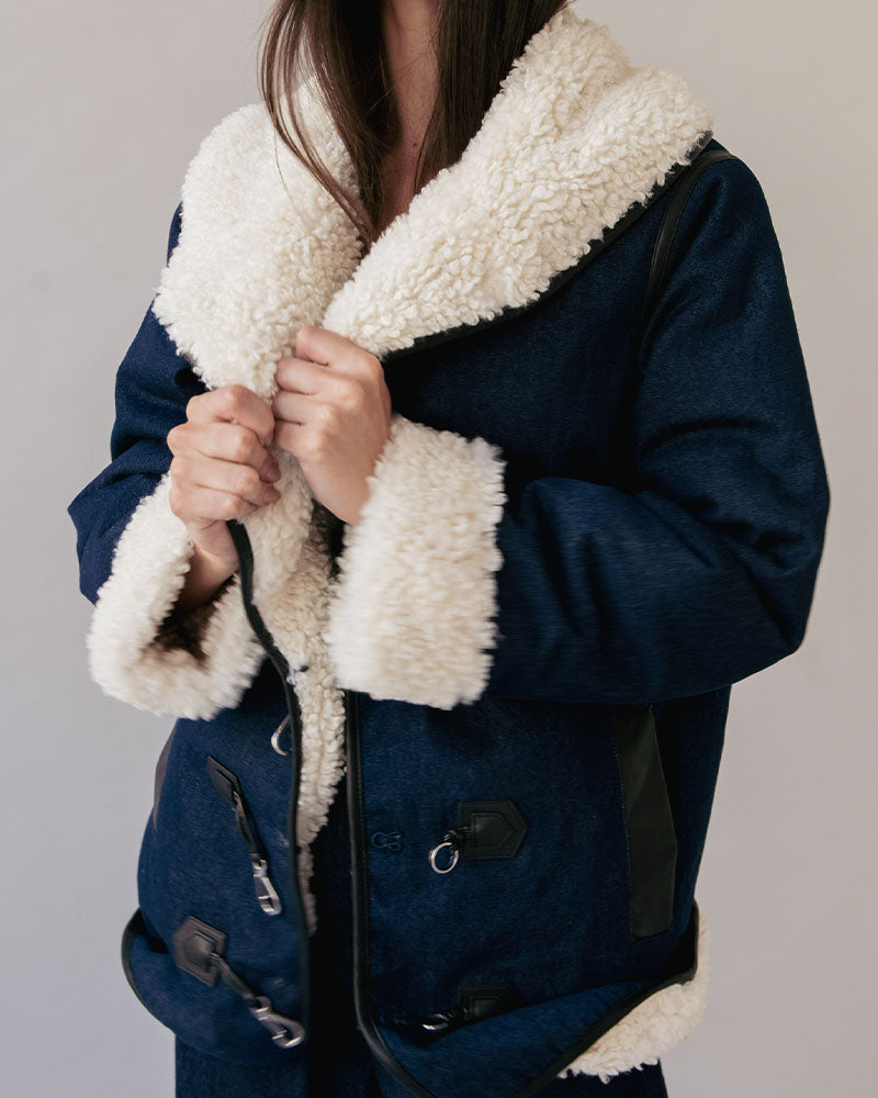 Denim Sherpa Coat | Raw Denim/Ecru