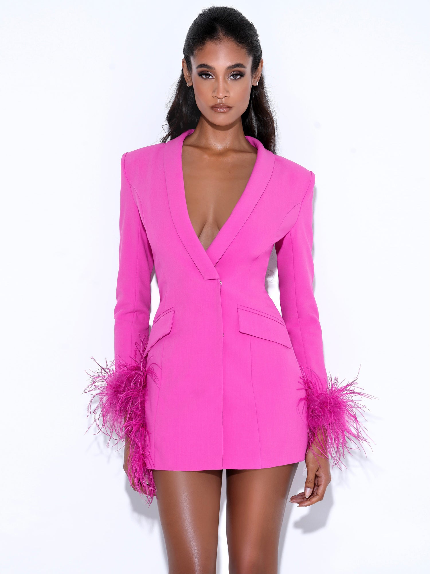 Madeline Feather Trim Blazer Dress | Fuchsia