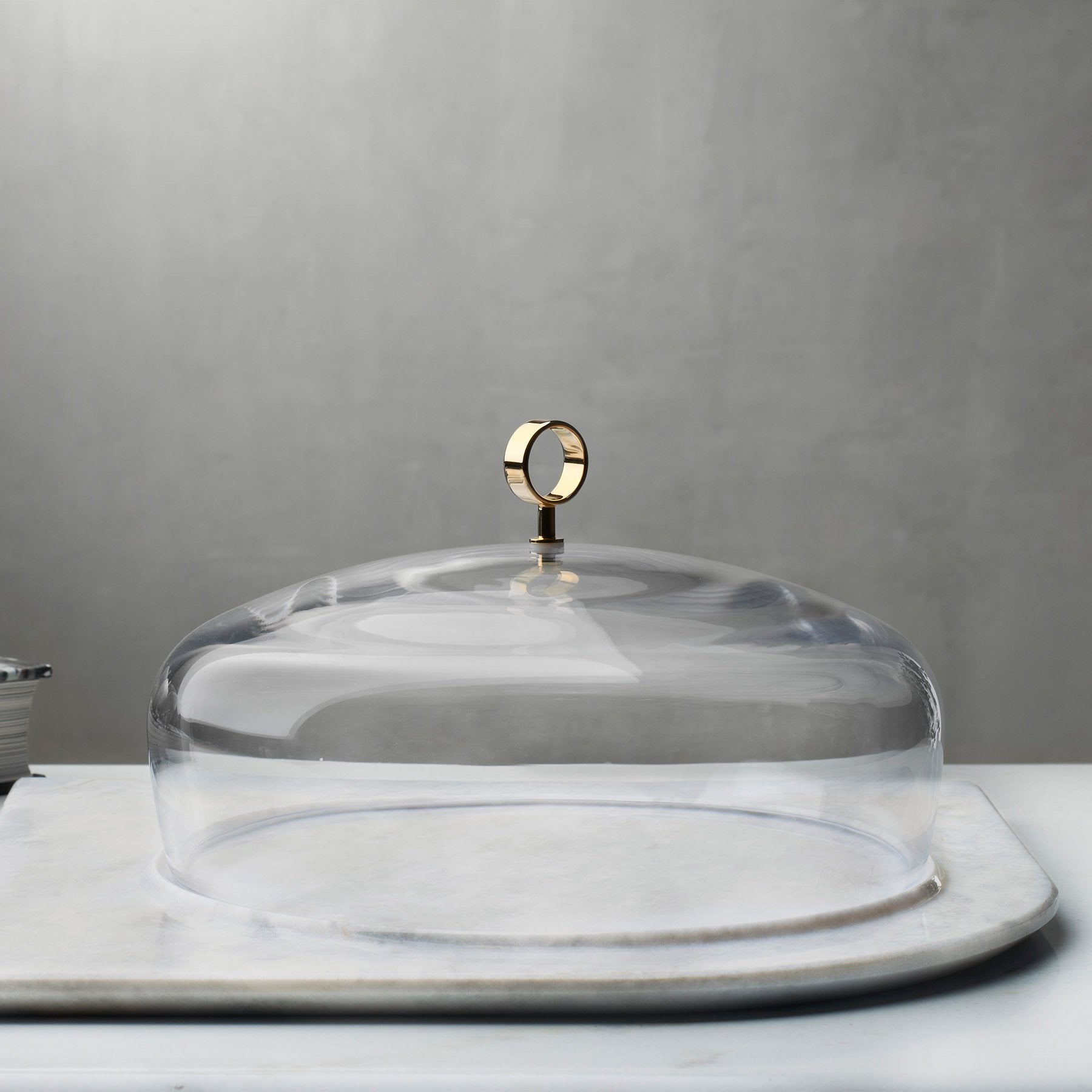 Cupola Cake Dome With Brass Handle And Marble Base - Large | Clear Crystal/Brass/Marble