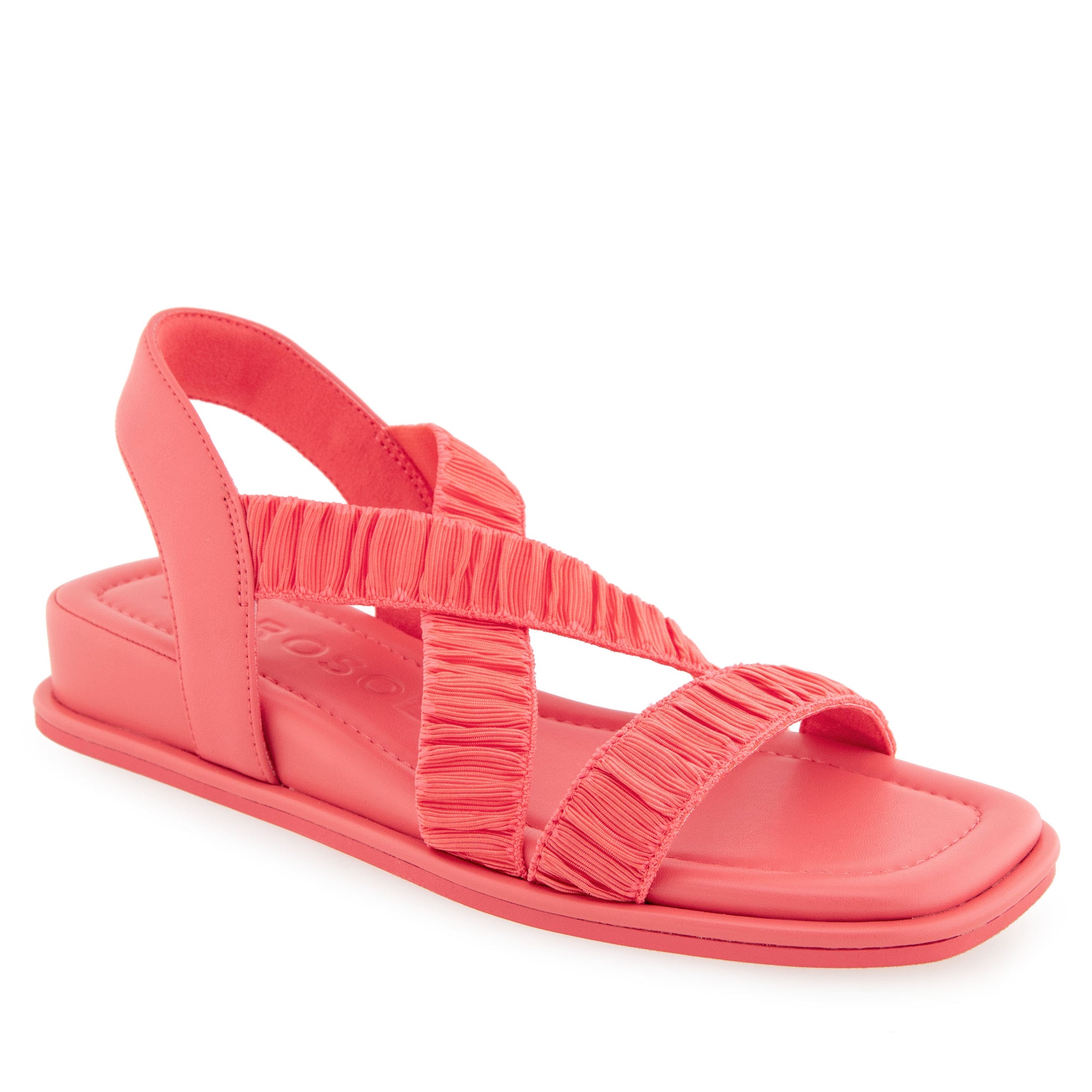 Bora Sandal Wedge | Coral Rouched Elastic Fabric
