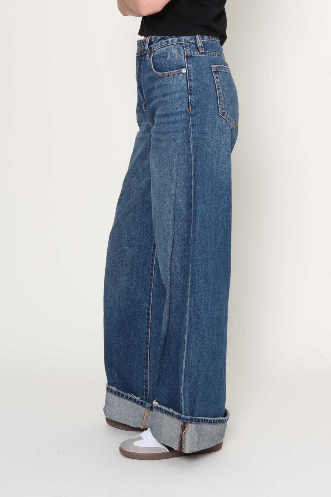Hidden | Cuffed Dark Wash Wide Leg Jean | Blue